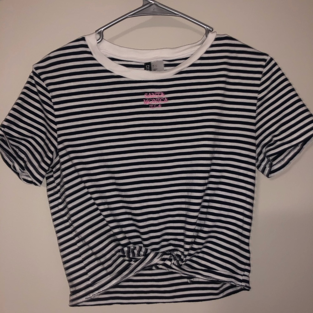 Cropped Striped Tee with Embroidery